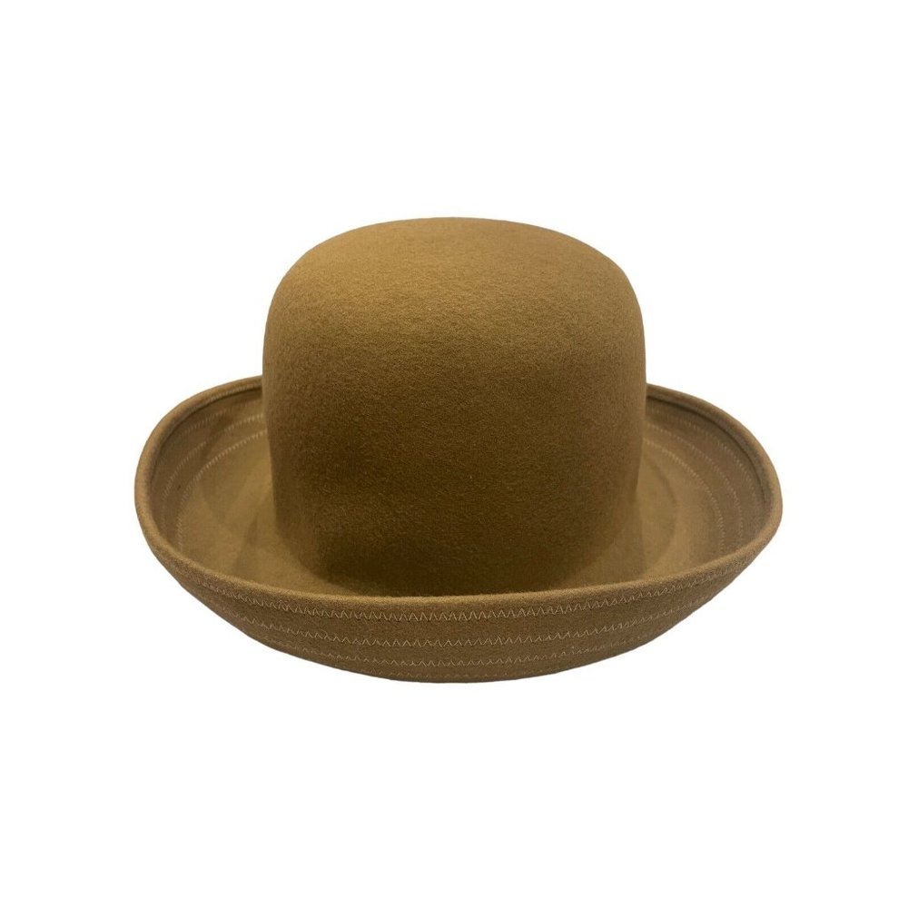 Women’s Hat Jennifer Moore Camel 100% Wool Stitching Fancy Crushable Travel NWT